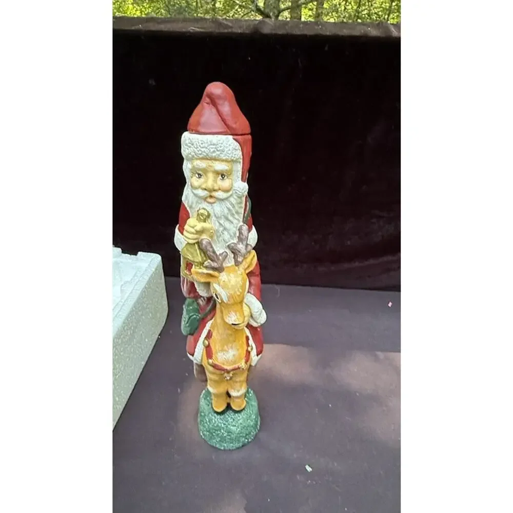 Vintage Old World Pencil Santa Candlestick Riding Reindeer Candleholder -C36
